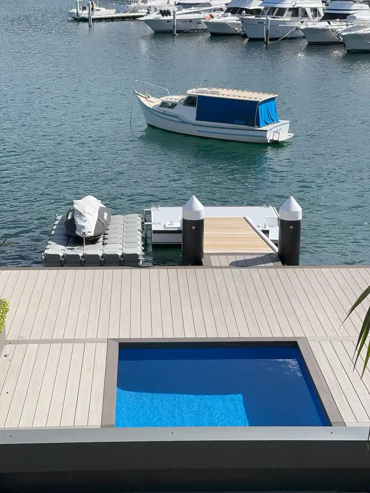 Repair work underway on an existing waterfront structure