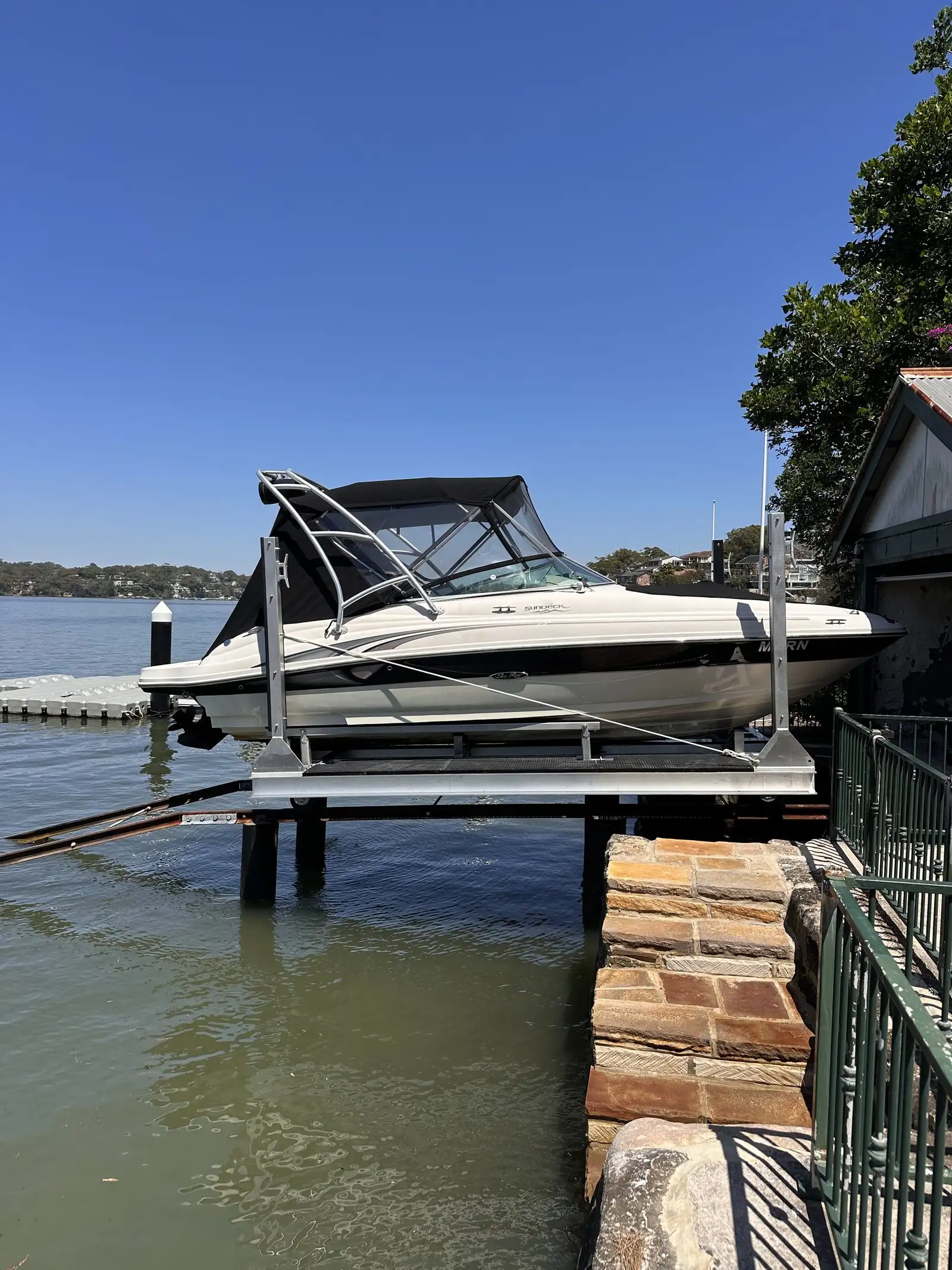 Boat cradle sitting on slipway rails